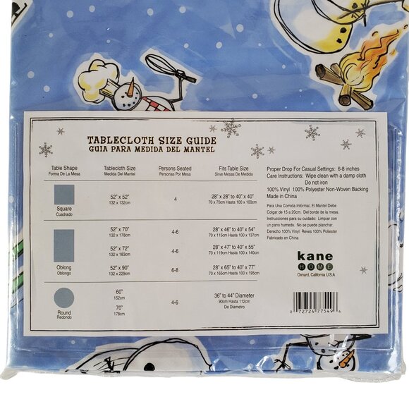 Vinyl Snowman Tablecloth 52" x 90" Oblong Christmas Holiday Blue Fabric Backing - Picture 3 of 6